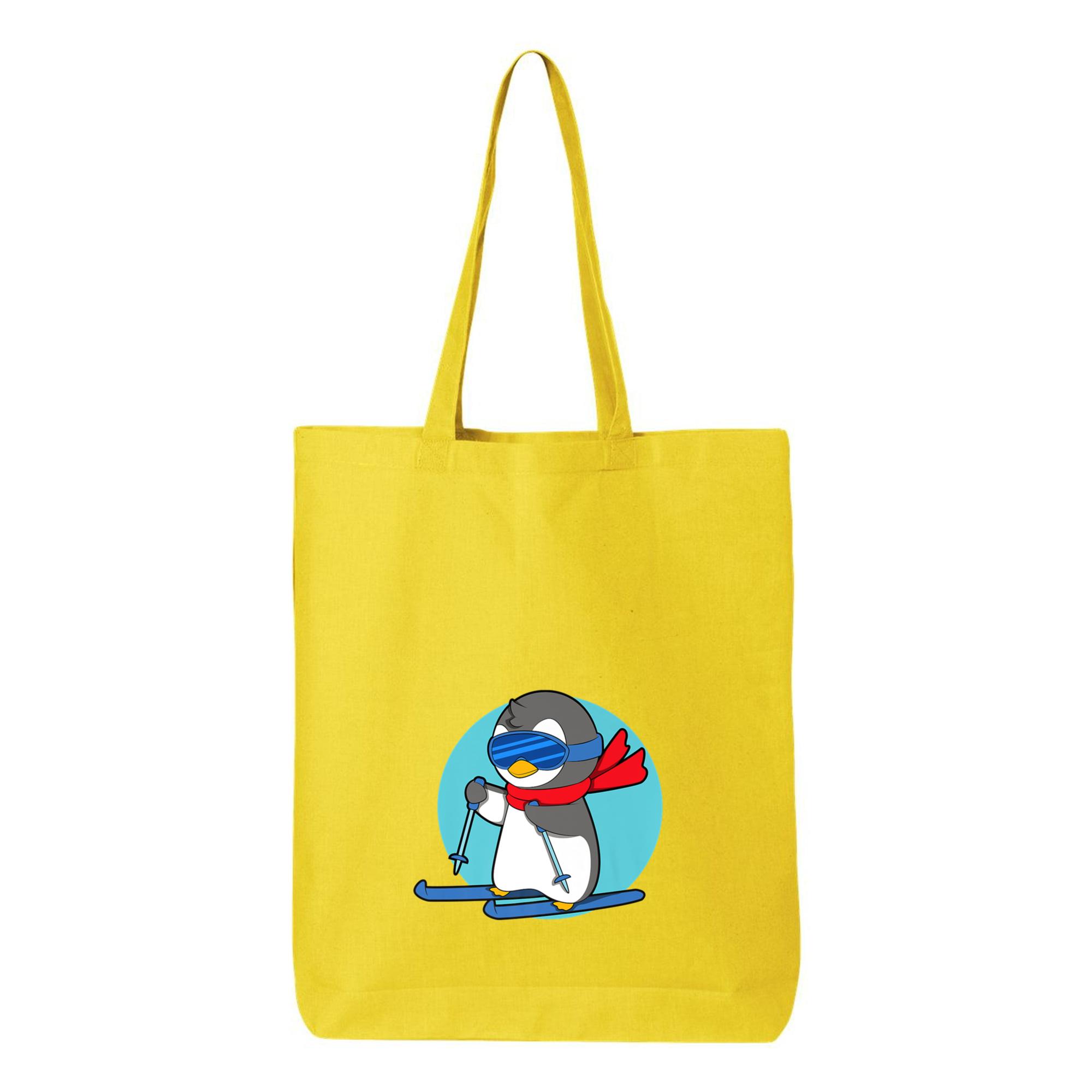 Winter Penguin Ski Skier Skiing Premium Canvas Tote Bag - Image 4