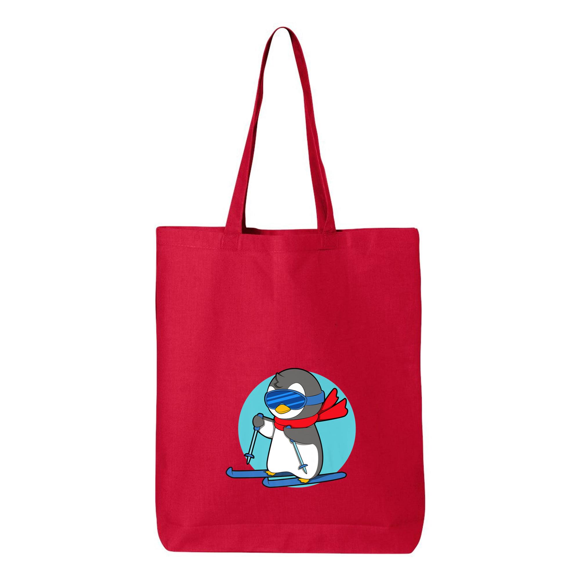Winter Penguin Ski Skier Skiing Premium Canvas Tote Bag 