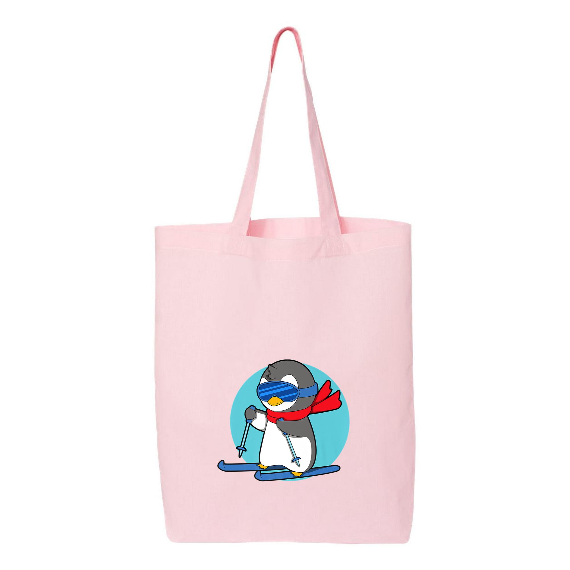 Winter Penguin Ski Skier Skiing Premium Canvas Tote Bag - Image 2