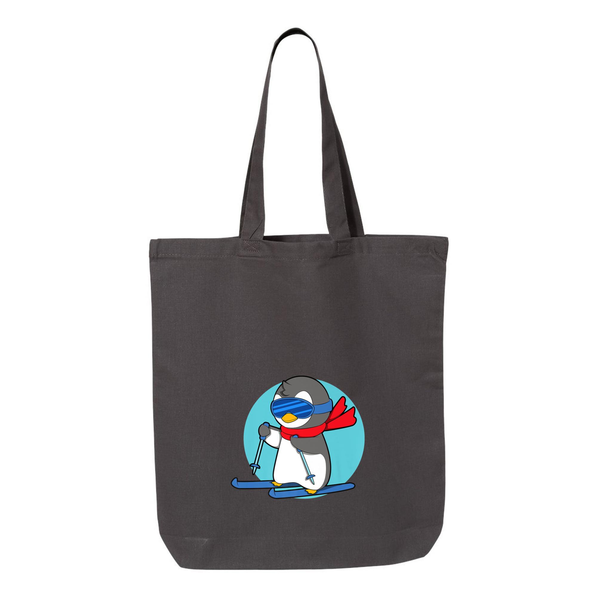 Winter Penguin Ski Skier Skiing Premium Canvas Tote Bag - Image 3