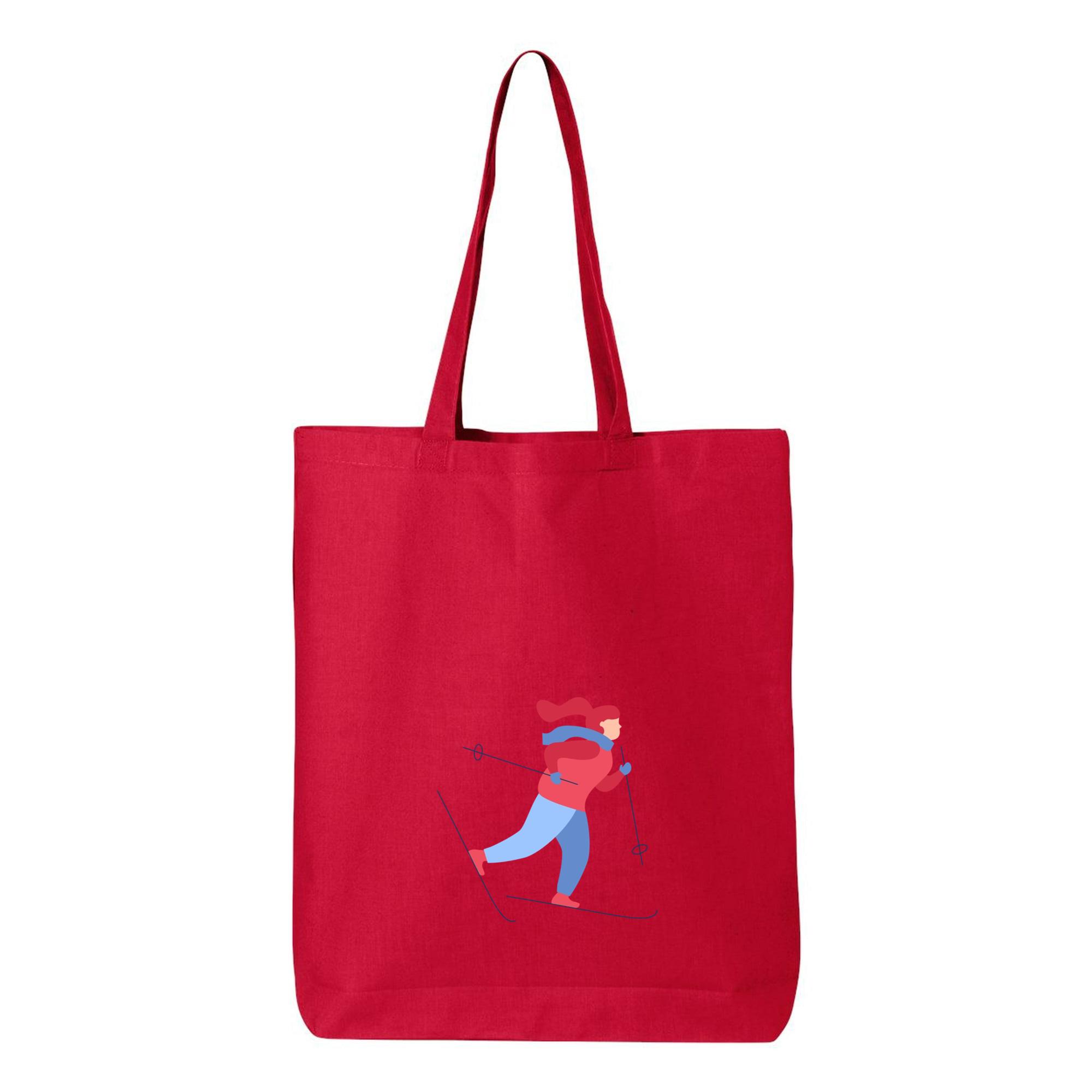 Winter Woman Skiing Flat Canvas Tote Bag 